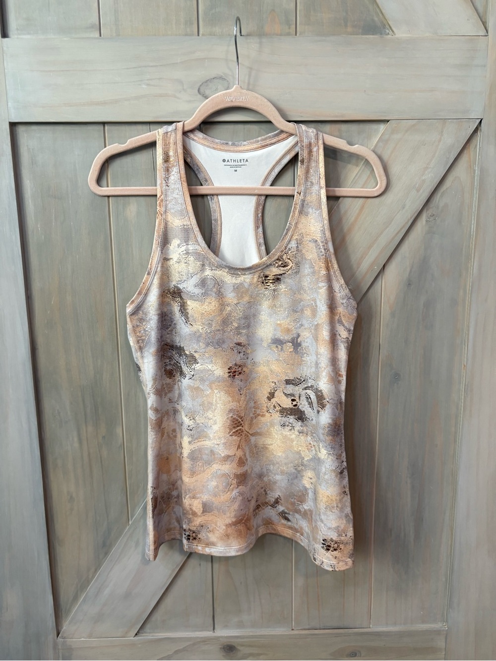 Athleta Marble-Print Metallic Racerback Tank in Gold & Cream - Picture 2 of 8